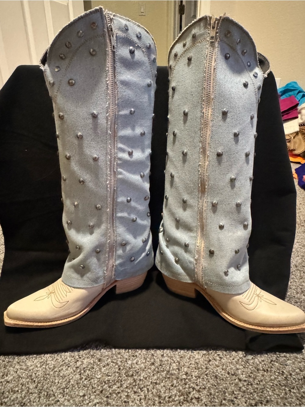 LIBERTY Black Denim Studded Western Boots - Picture 3 of 8